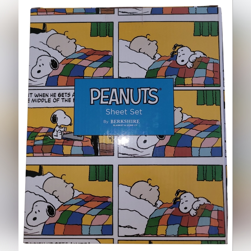Peanuts Queen Sheet Set Berkshire Snoopy Sleeping Charlie Woodstock New Gift - Picture 2 of 6